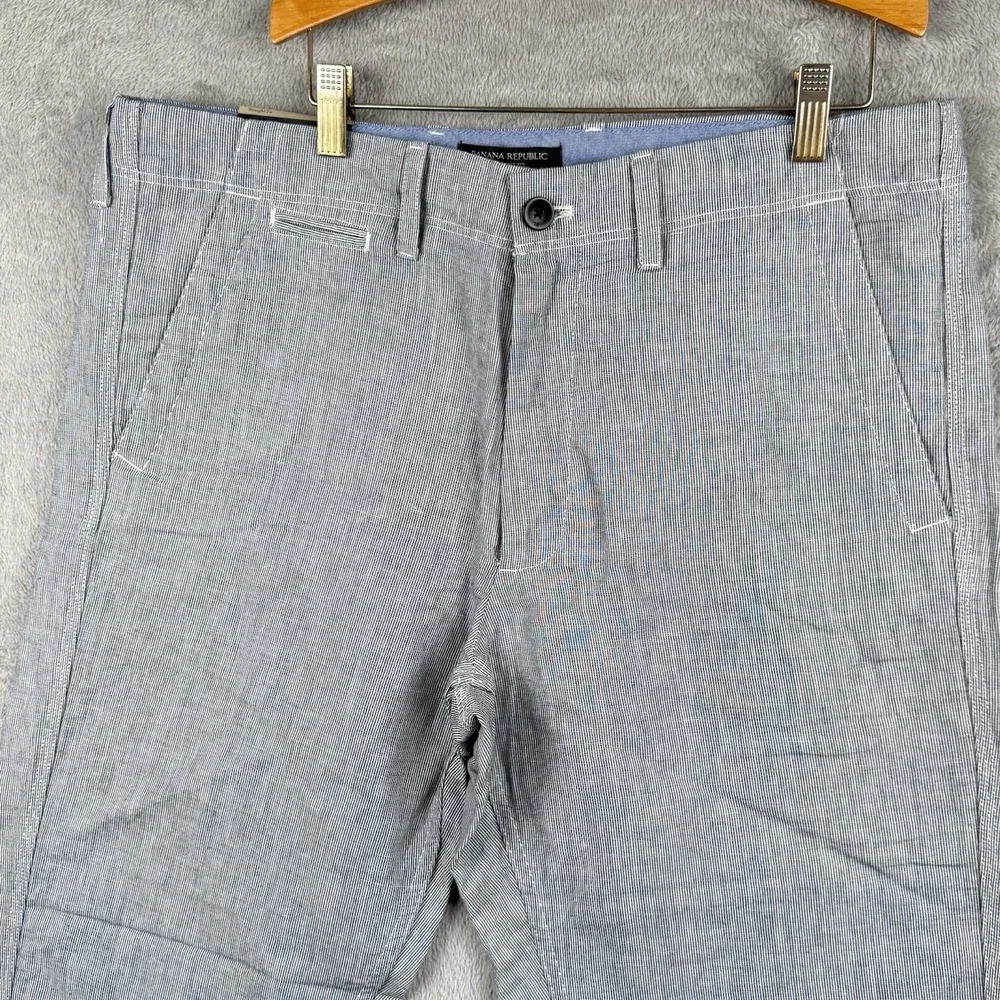 Banana Republic Pants Mens 34x30‎ Gray White PInstripe Straight Fit Linen NWT